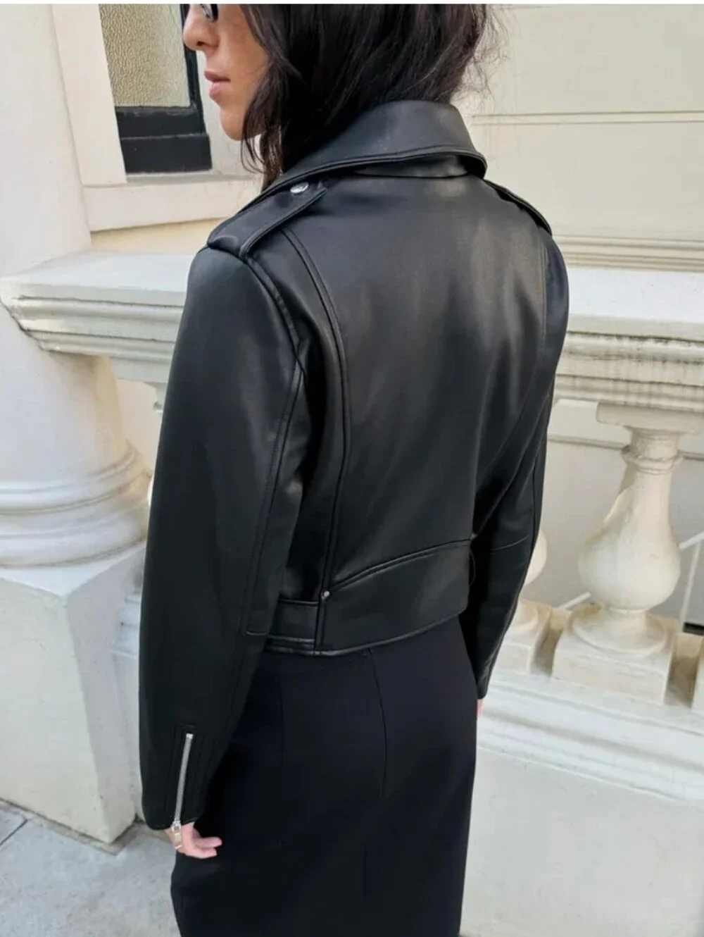 NWOT $80 Zara CROPPED FAUX LEATHER BIKER JACKET Size M